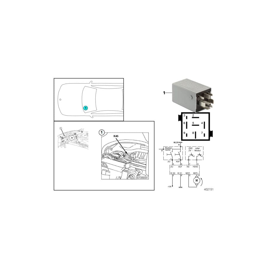 Genuine BMW 61352494828 E36 Folding Sliding Roof Relay (Inc. 318ti, 320i & M3)