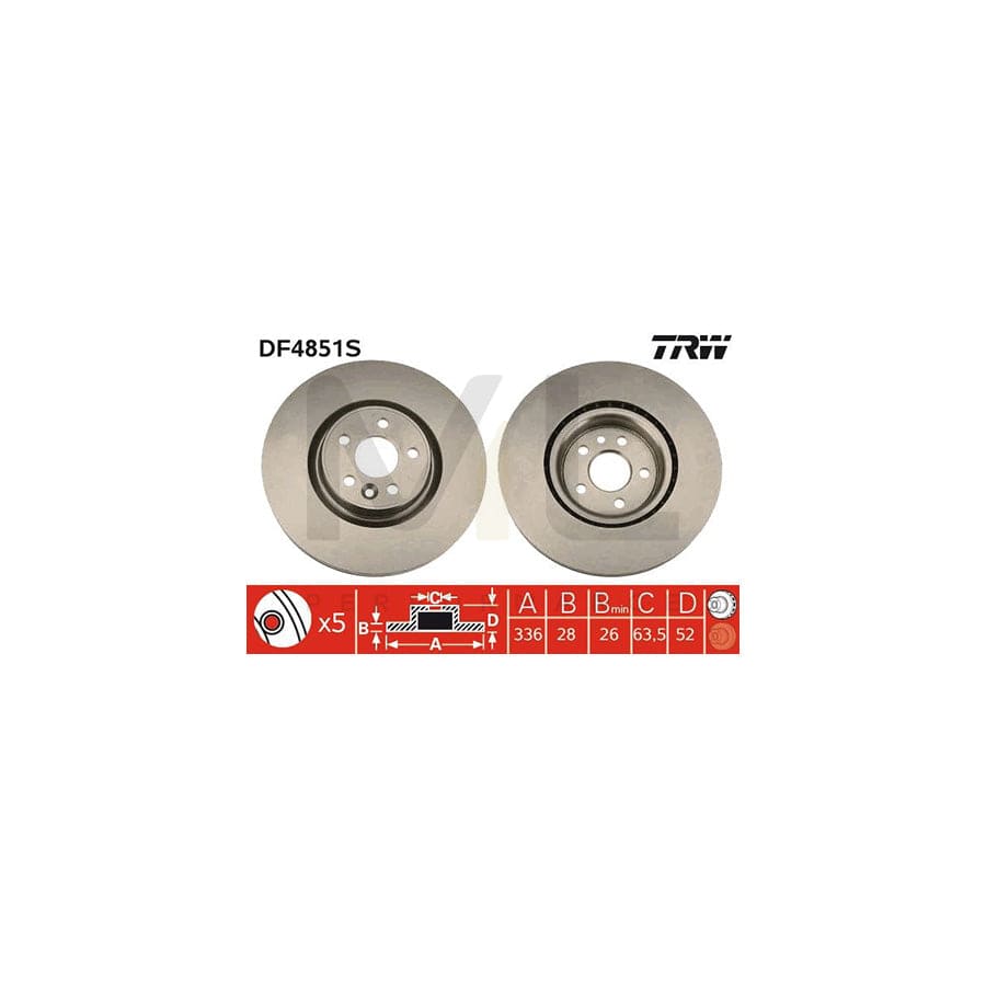 TRW DF4851S Brake Disc Vented, High-carbon - 1 piece