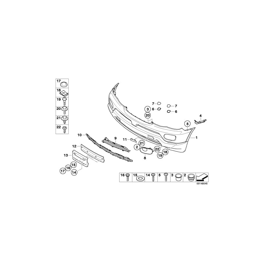 Genuine BMW 51117116398 E53 Grid Upper Part Right SCHWARZ (Inc. X5 3.0i, X5 4.4i & X5 4.8is)