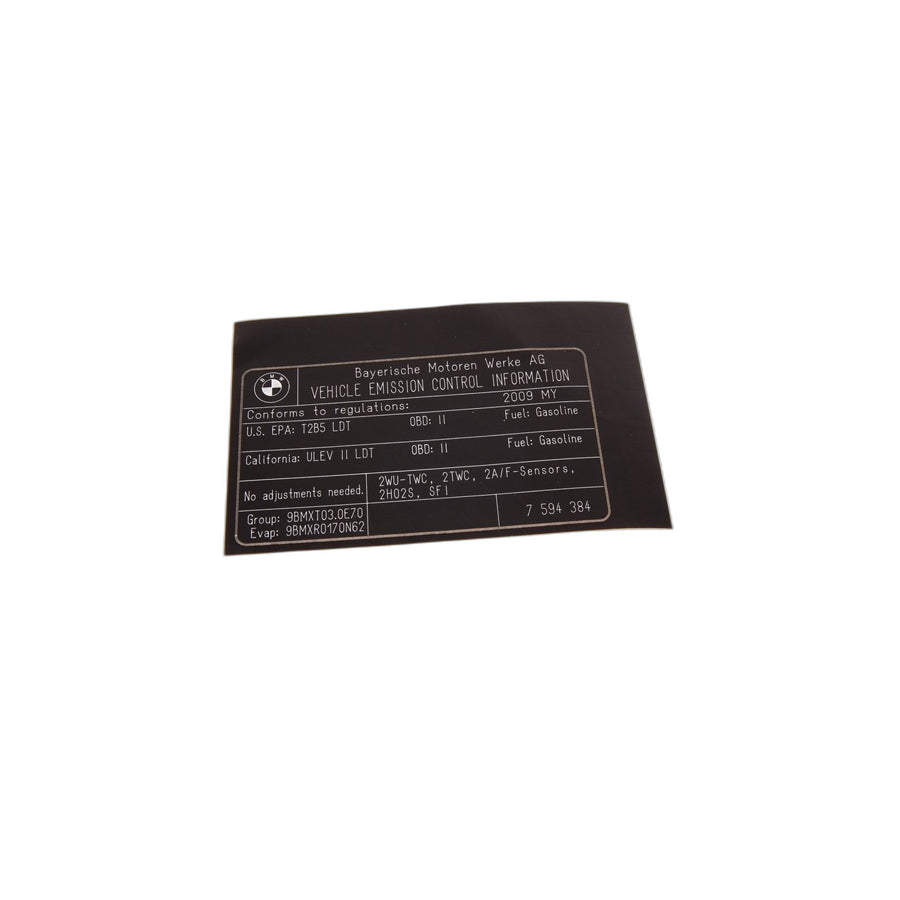 Genuine BMW 71227594384 E70 Label "Exhaust Emission" MJ09 (Inc. X5 3.0si)