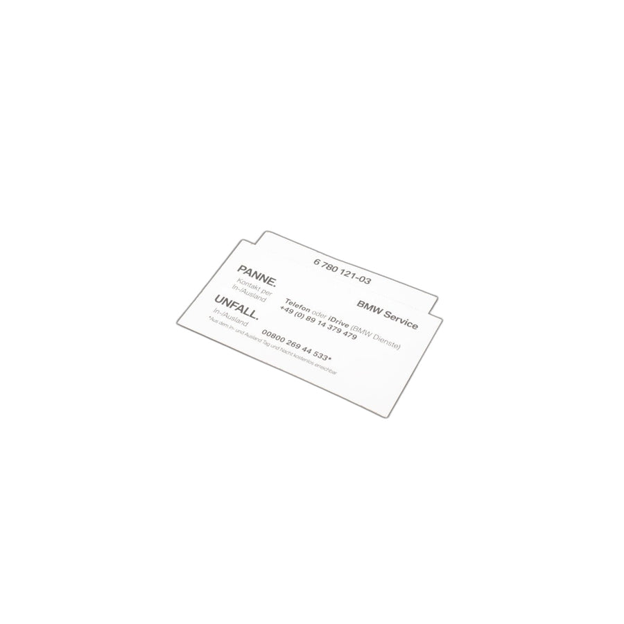 Genuine BMW 71246780121 E60 M E86 Notice, Roadside Assistance Hotline (Inc. X6 40iX, X1 16i & X3 2.0d)