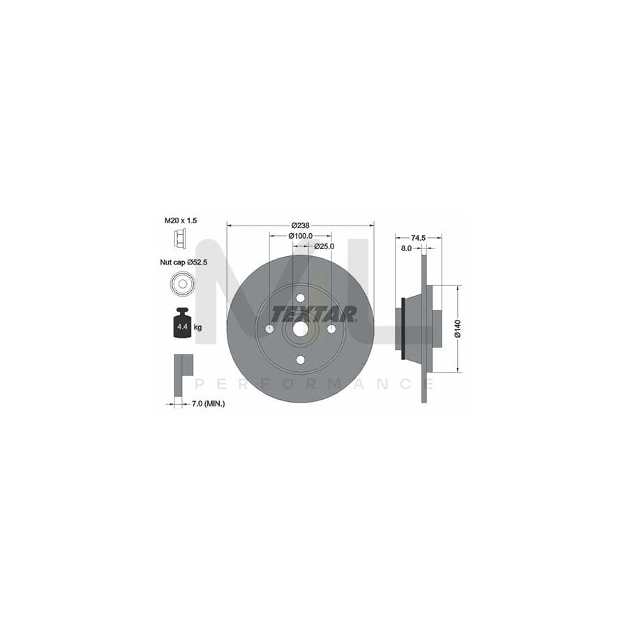 TEXTAR PRO 92154103 Brake Disc for RENAULT CLIO Solid, Coated, with ABS sensor ring, with wheel bearing - 1 piece