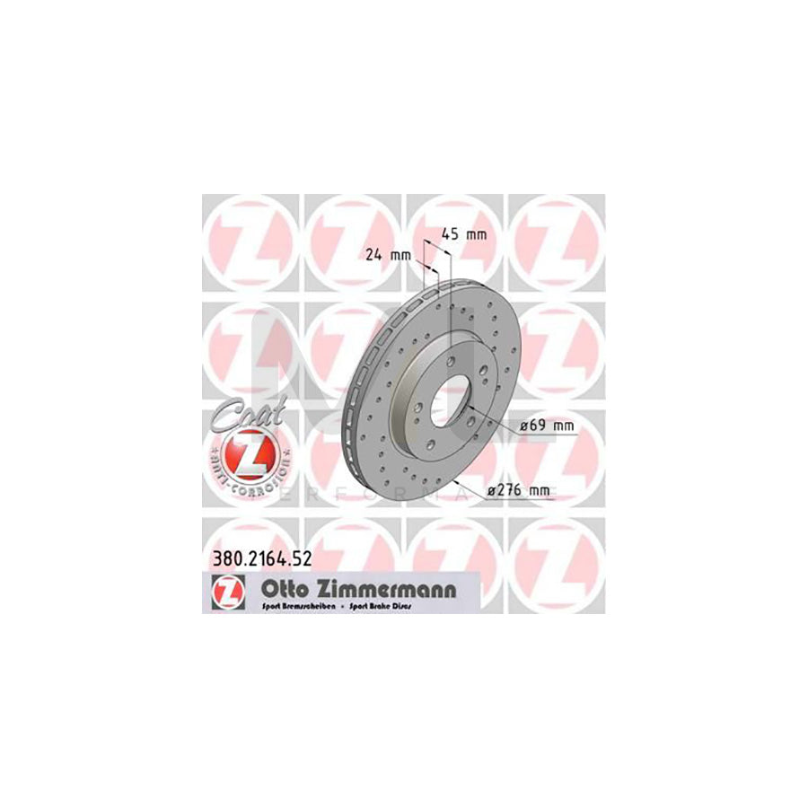 ZIMMERMANN SPORT COAT Z 380.2164.52 Brake Disc Internally Vented, Perforated, Coated - 1 piece