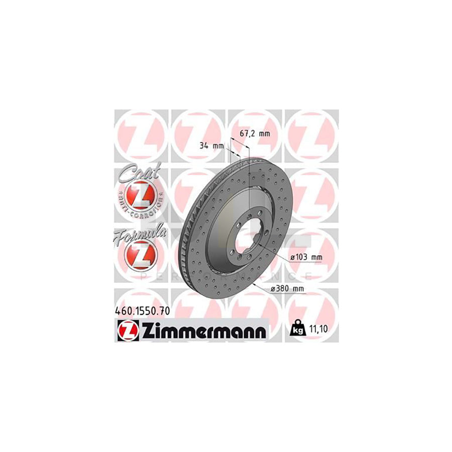 ZIMMERMANN 460.1550.70 Brake Disc for PORSCHE 911 Coupe (997) Perforated, Two-piece brake disc, Vented, Coated, Alloyed / High-carbon