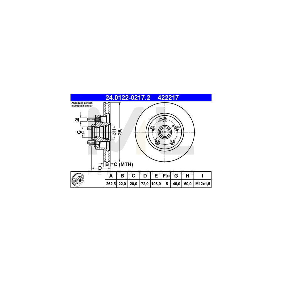 ATE 24.0122-0217.2 Brake Disc Vented, with bolts/screws - 1 piece