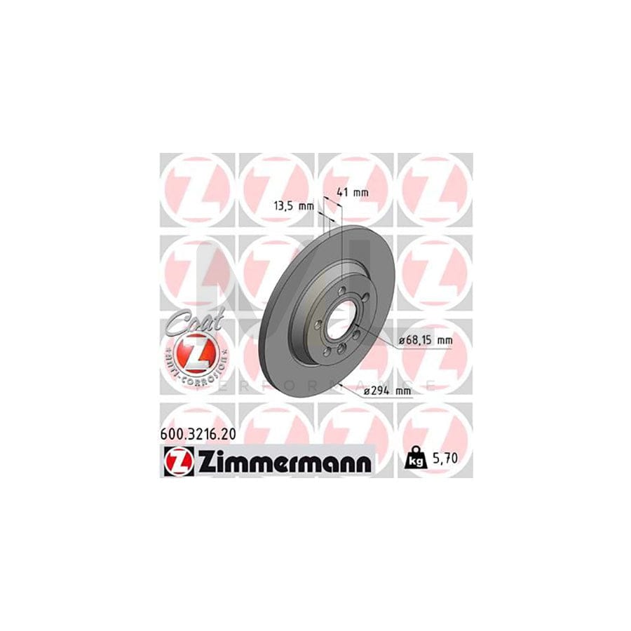 ZIMMERMANN COAT Z 600.3216.20 Brake Disc Solid, Coated - 1 piece