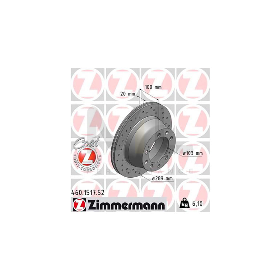 ZIMMERMANN SPORT COAT Z 460.1517.52 Brake Disc for PORSCHE 944 Coupe Internally Vented, Perforated, Coated - 1 piece