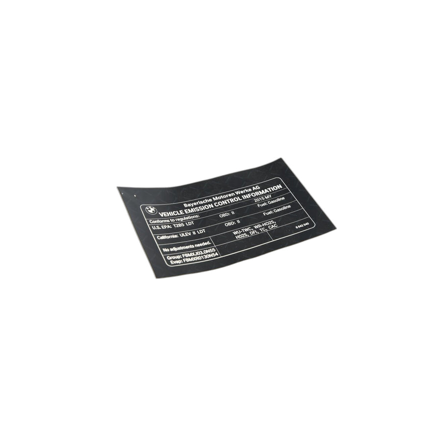 Genuine BMW 71228642540 F25 F26 Label "Exhaust Emission" MY15 (Inc. X3 35iX & X4 35iX)