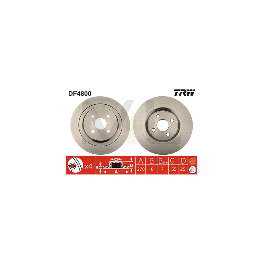 TRW DF4800 Brake Disc Solid, Painted - 1 piece