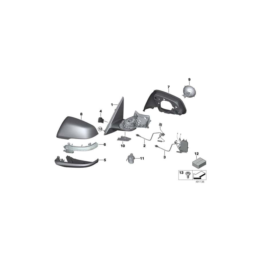Genuine BMW 51167459806 F48 Exterior Mirror W/O Mounted Parts, Right SHADOW-LINE (Inc. X1 18dX, X1 25iX & X1 18i)