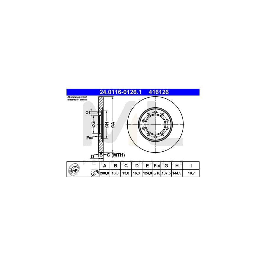 ATE 24.0116-0126.1 Brake Disc for FORD TRANSIT Solid, Coated - 1 piece