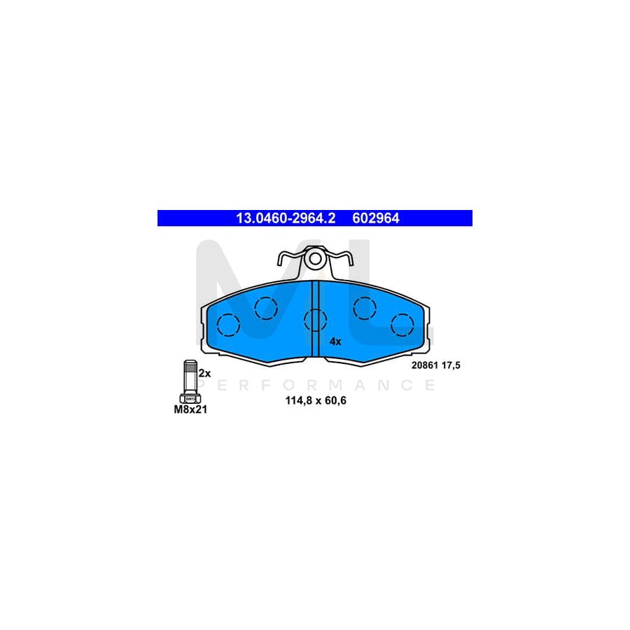 ATE 13.0460-2964.2 Brake pad set excl. wear warning contact, with brake caliper screws