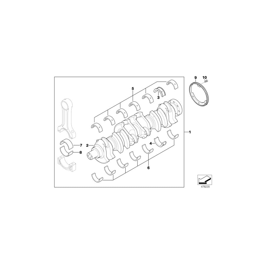 Genuine BMW 11212248992 E39 E38 E46 At-Crankshaft With Bearing Shells (Inc. 530d, X5 3.0d & 730d)