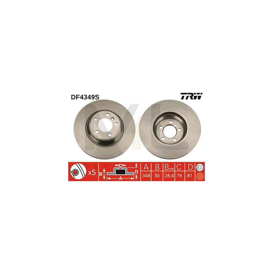 TRW DF4349S Brake Disc for BMW 7 (E65, E66, E67) Vented, Painted, High-carbon - 1 piece