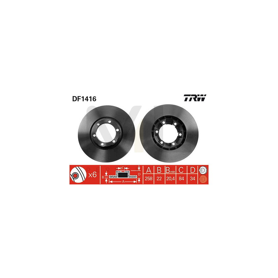 TRW DF1416 Brake Disc for MITSUBISHI L200 II Pickup Vented - 1 piece