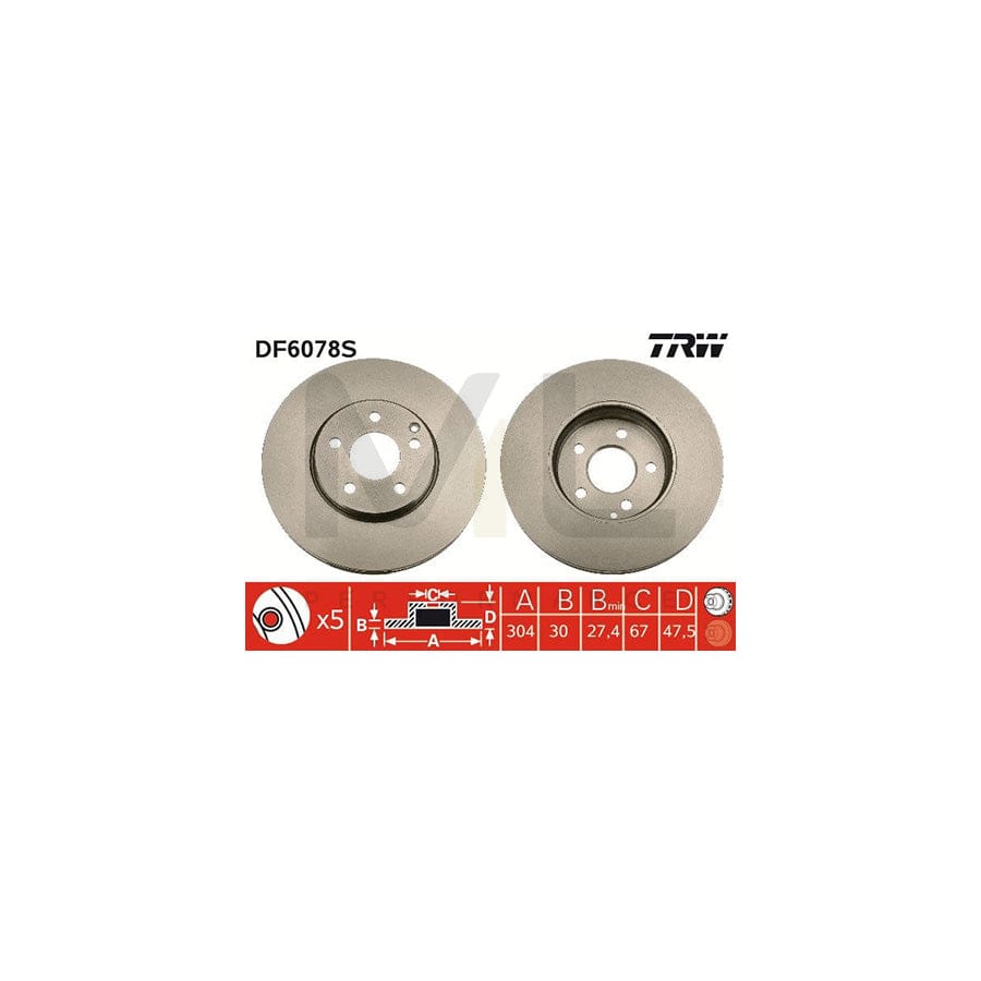 TRW DF6078S Brake Disc suitable for MERCEDES-BENZ E-Class Vented - 1 piece