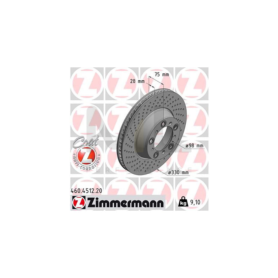 ZIMMERMANN 460.4512.20 Brake Disc for PORSCHE 911 Internally Vented, Perforated, Coated