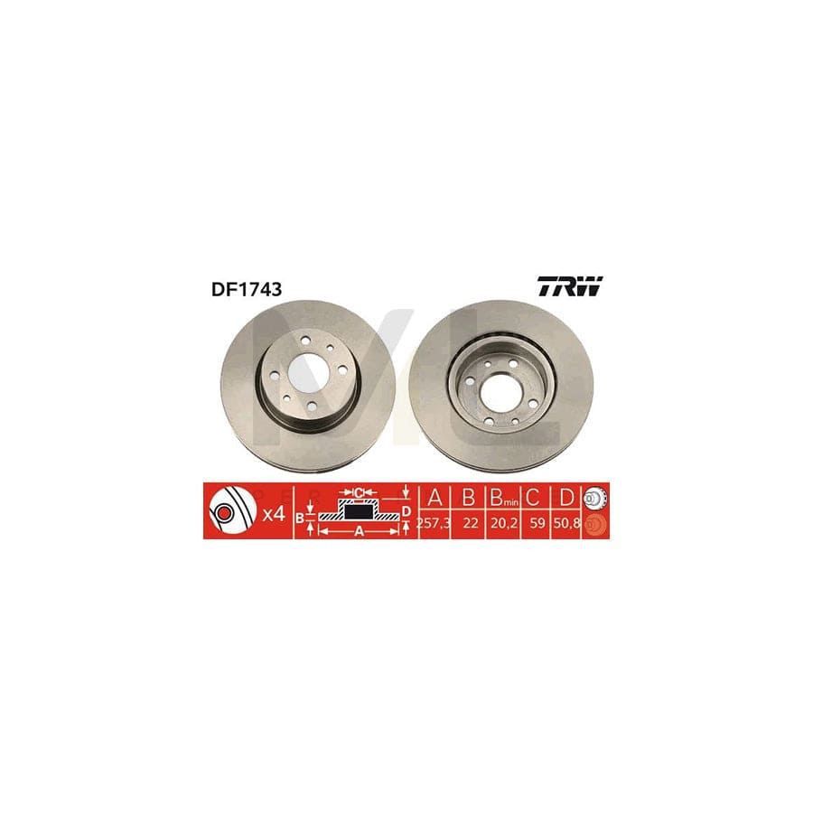 TRW DF1743 Brake Disc Vented - 1 piece