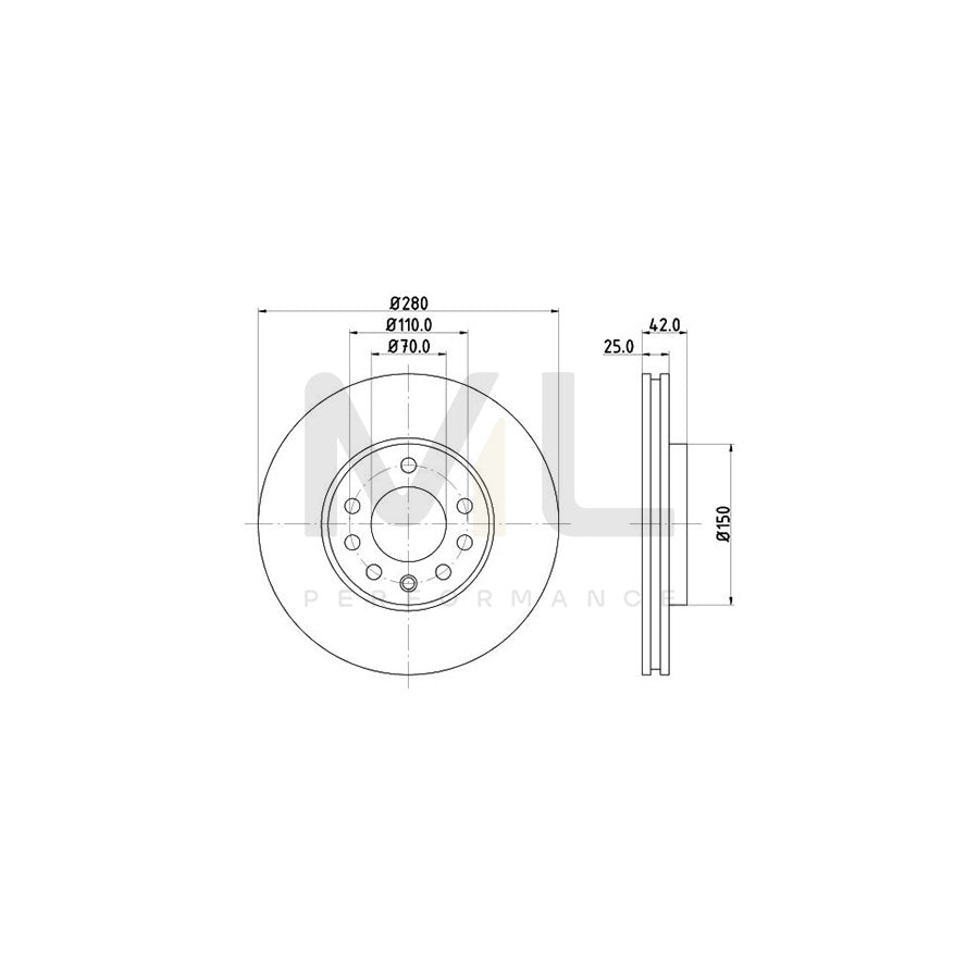 HELLA PRO High Carbon 8DD 355 127-381 Brake Disc Internally Vented, Coated, High-carbon, without wheel hub, without wheel studs | ML Performance Car Parts