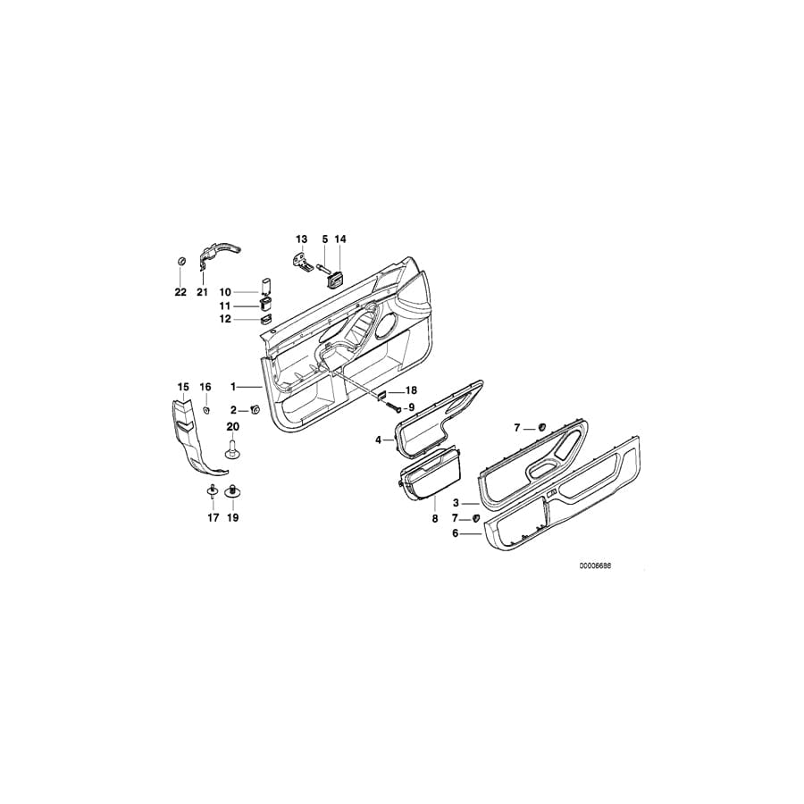 Genuine BMW 51418178410 E38 Right Front Door Trim Panel Insert GRAU (Inc. 730d, 728iL & 730iL)