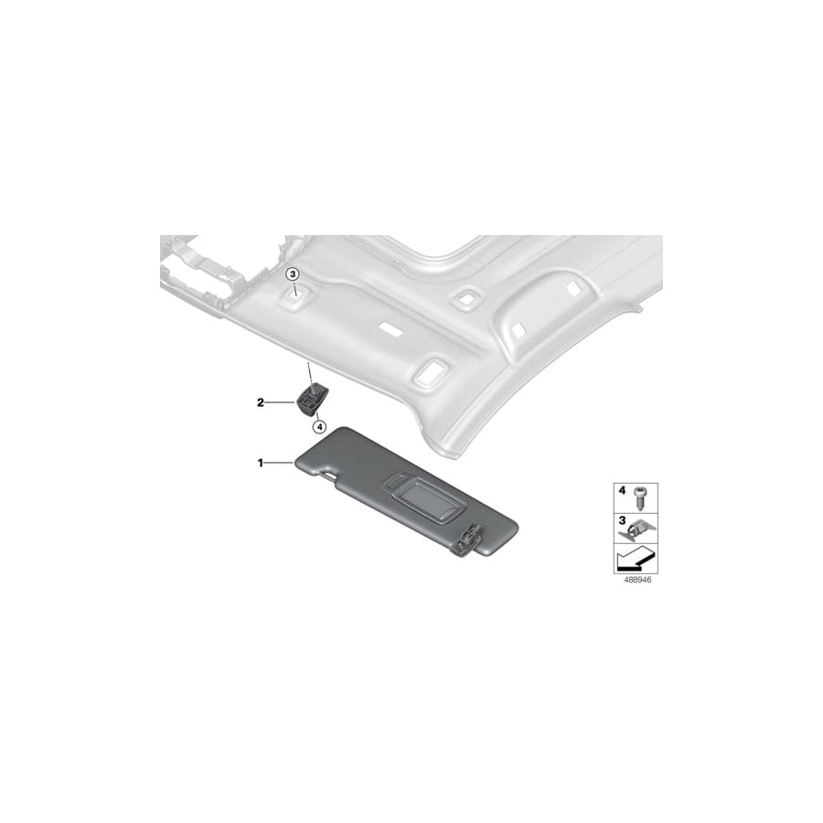 Genuine BMW 51167472092 F39 Right Sun Visor OYSTER (Inc. X2 28i & X2 28iX)