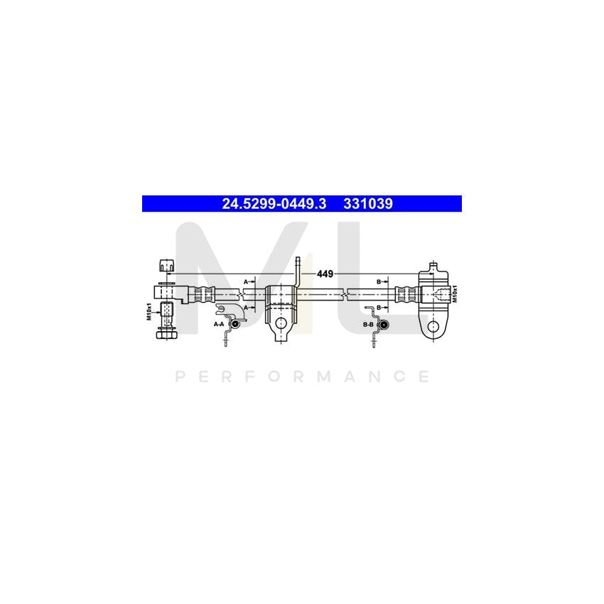ATE 24.5299-0449.3 Brake Hose for FORD TRANSIT 449mm, M10x1