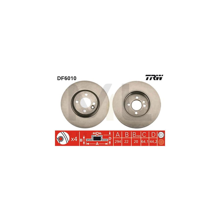 TRW DF6010 Brake Disc Vented - 1 piece