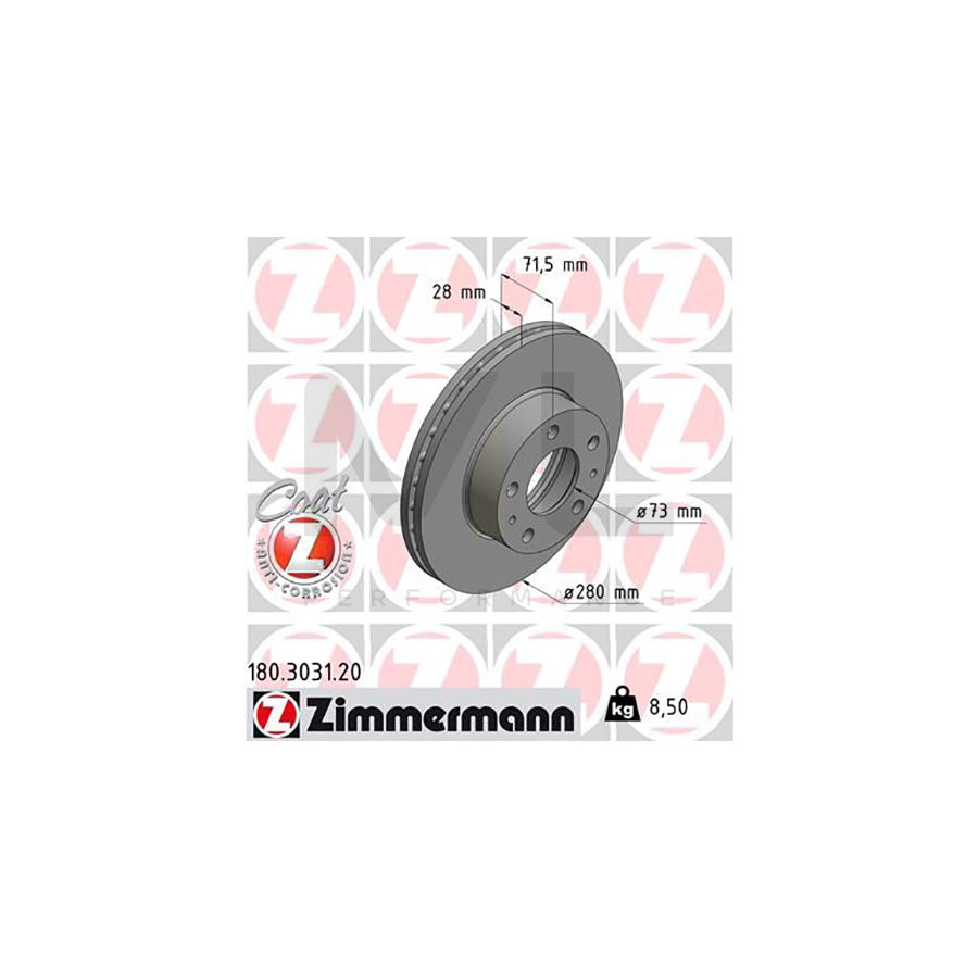 ZIMMERMANN COAT Z 180.3031.20 Brake Disc Internally Vented, Coated - 1 piece