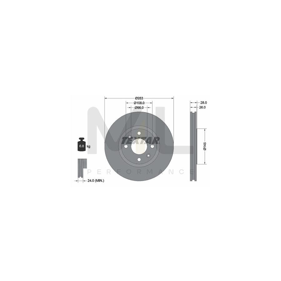 TEXTAR 92078700 Brake Disc Externally Vented, without wheel hub, without wheel studs - 1 piece