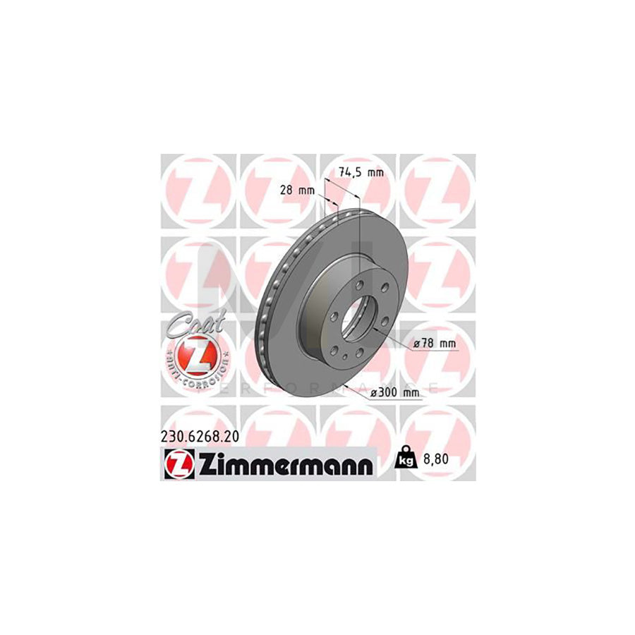 ZIMMERMANN COAT Z 230.6268.20 Brake Disc for IVECO Daily Internally Vented, Coated - 1 piece