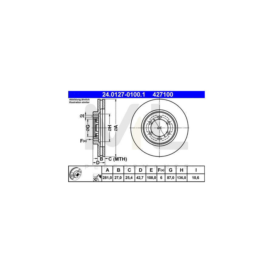 ATE 24.0127-0100.1 Brake Disc for HYUNDAI TERRACAN Vented, Coated - 1 piece