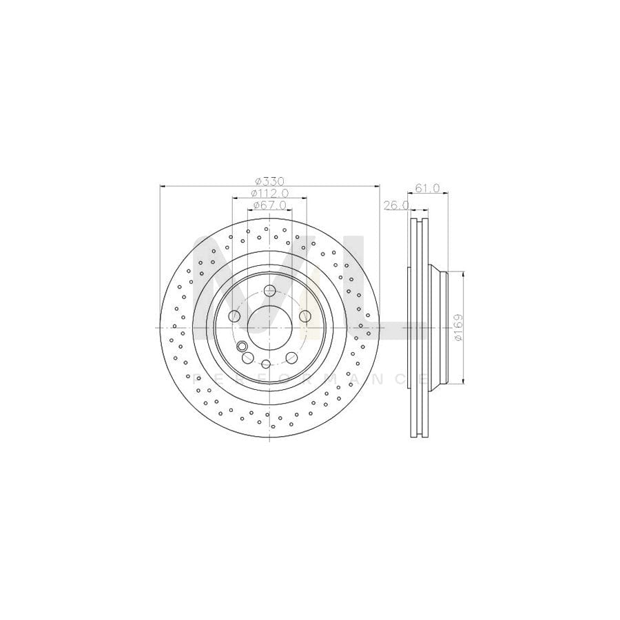 HELLA 8DD 355 110-191 Brake Disc suitable for MERCEDES-BENZ S-Class Internally Vented, Perforated, without wheel hub, without wheel studs | ML Performance Car Parts