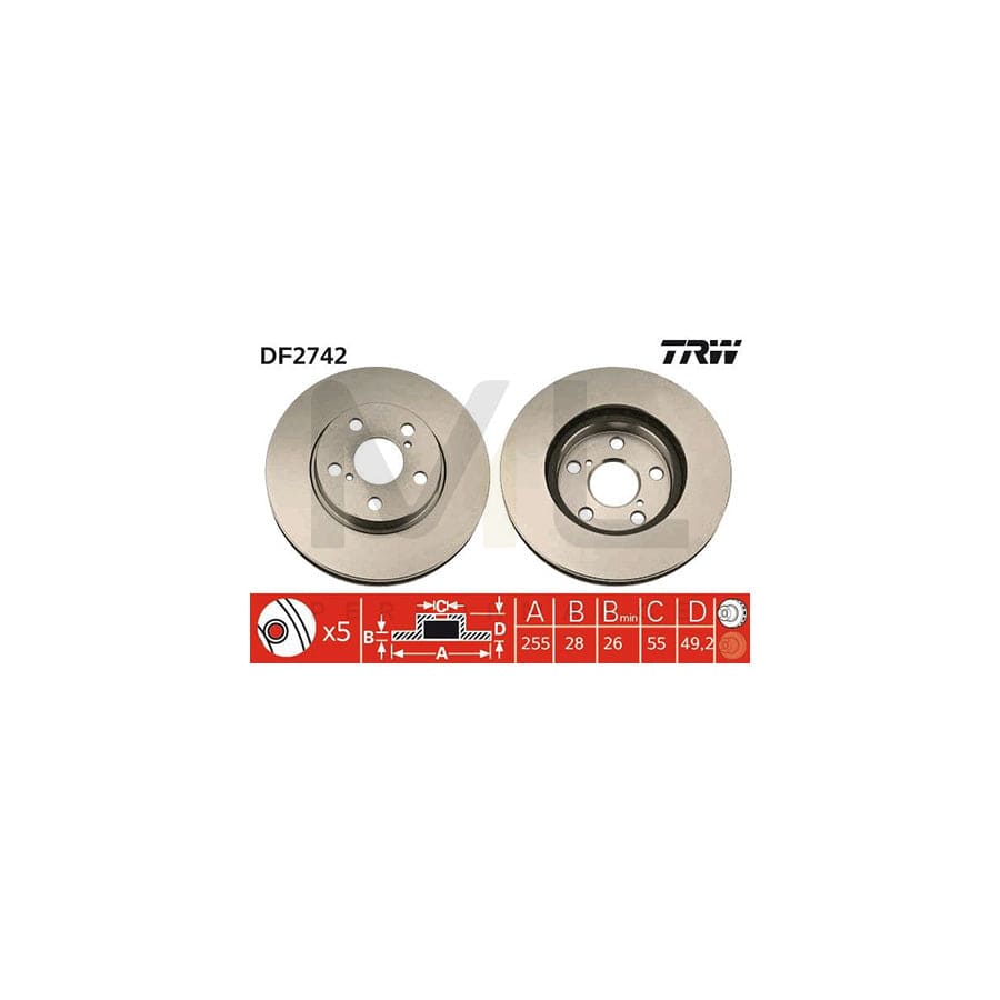 TRW DF2742 Brake Disc Vented, Painted - 1 piece
