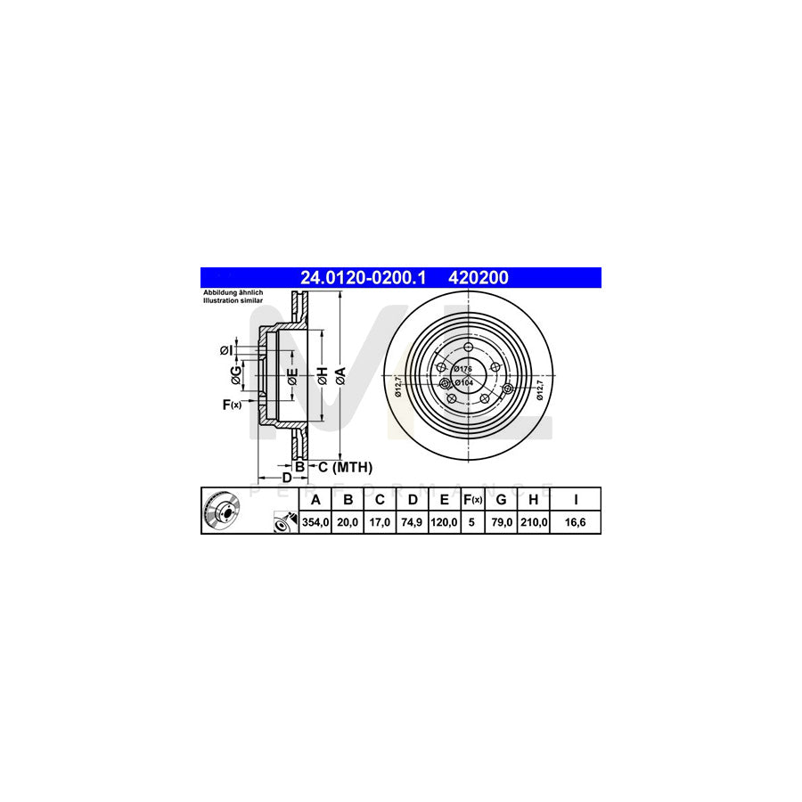 ATE 24.0120-0200.1 Brake Disc for LAND ROVER Range Rover III (L322) Vented, Coated, Alloyed / High-carbon - 1 piece
