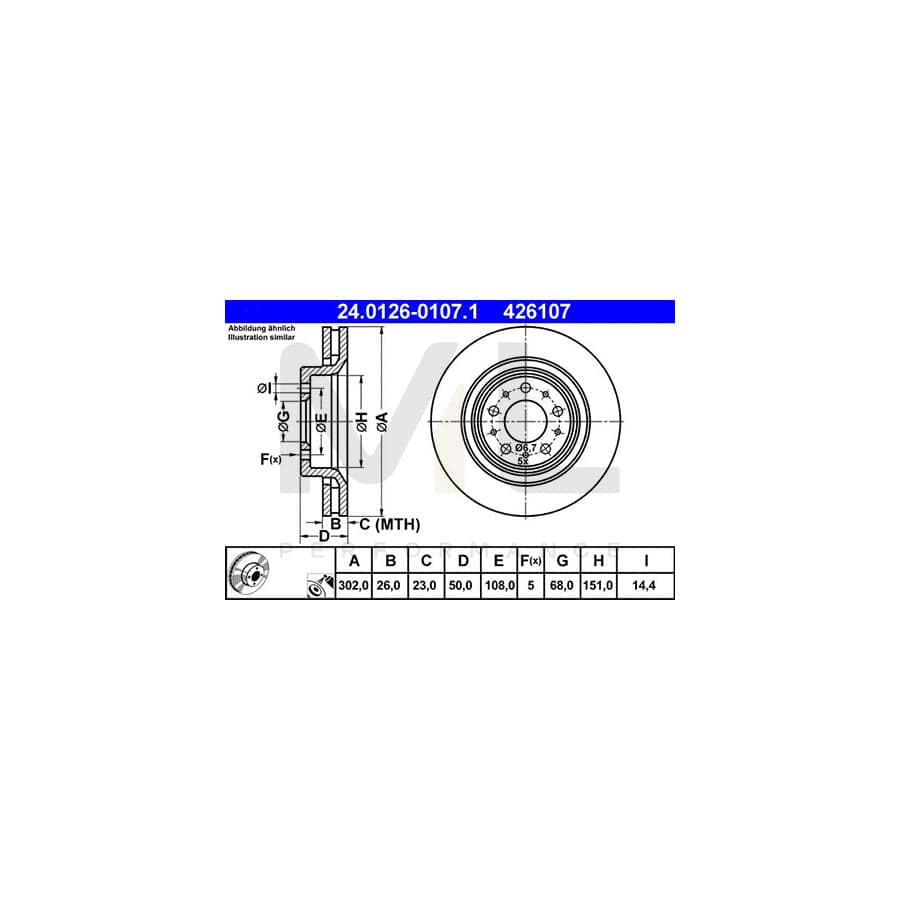 ATE 24.0126-0107.1 Brake Disc Vented, Coated, High-carbon - 1 piece