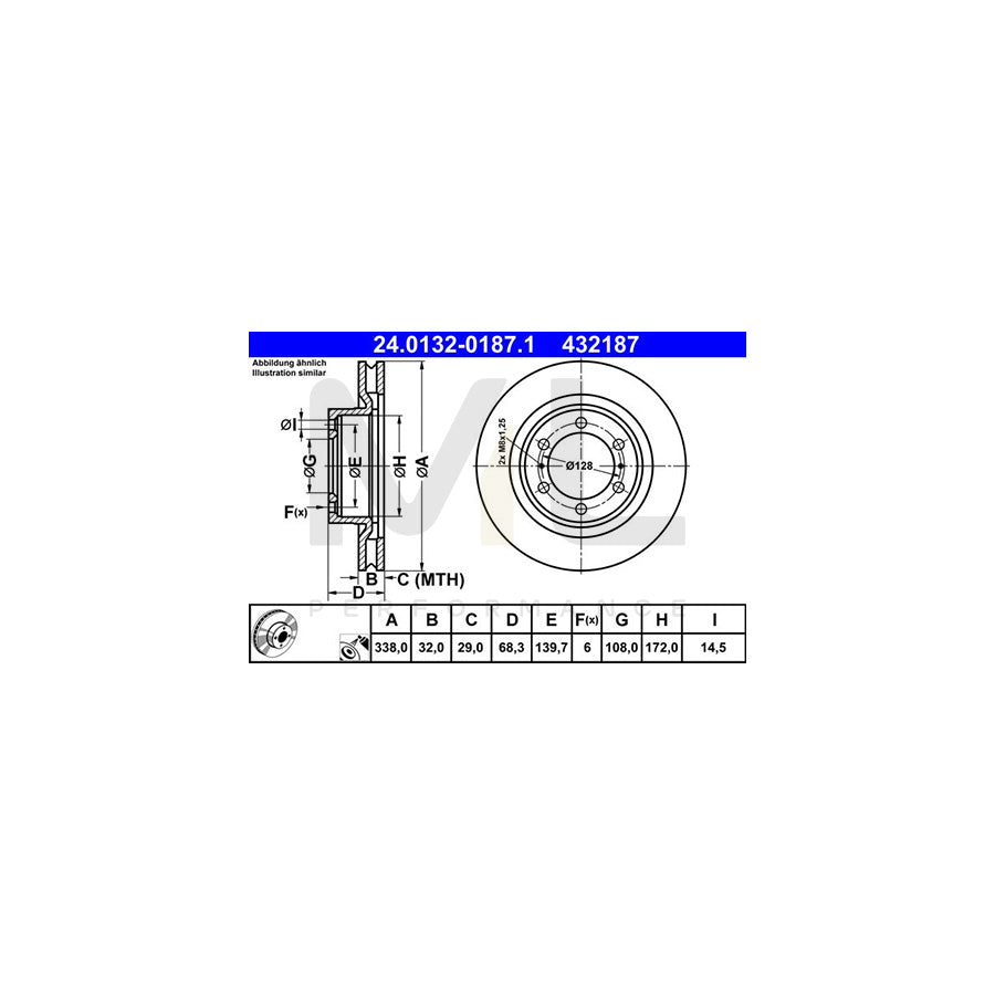 ATE 24.0132-0187.1 Brake Disc Vented, Coated - 1 piece