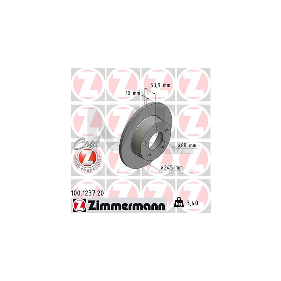 ZIMMERMANN COAT Z 100.1237.20 Brake Disc for AUDI A6 Solid, Coated - 1 piece