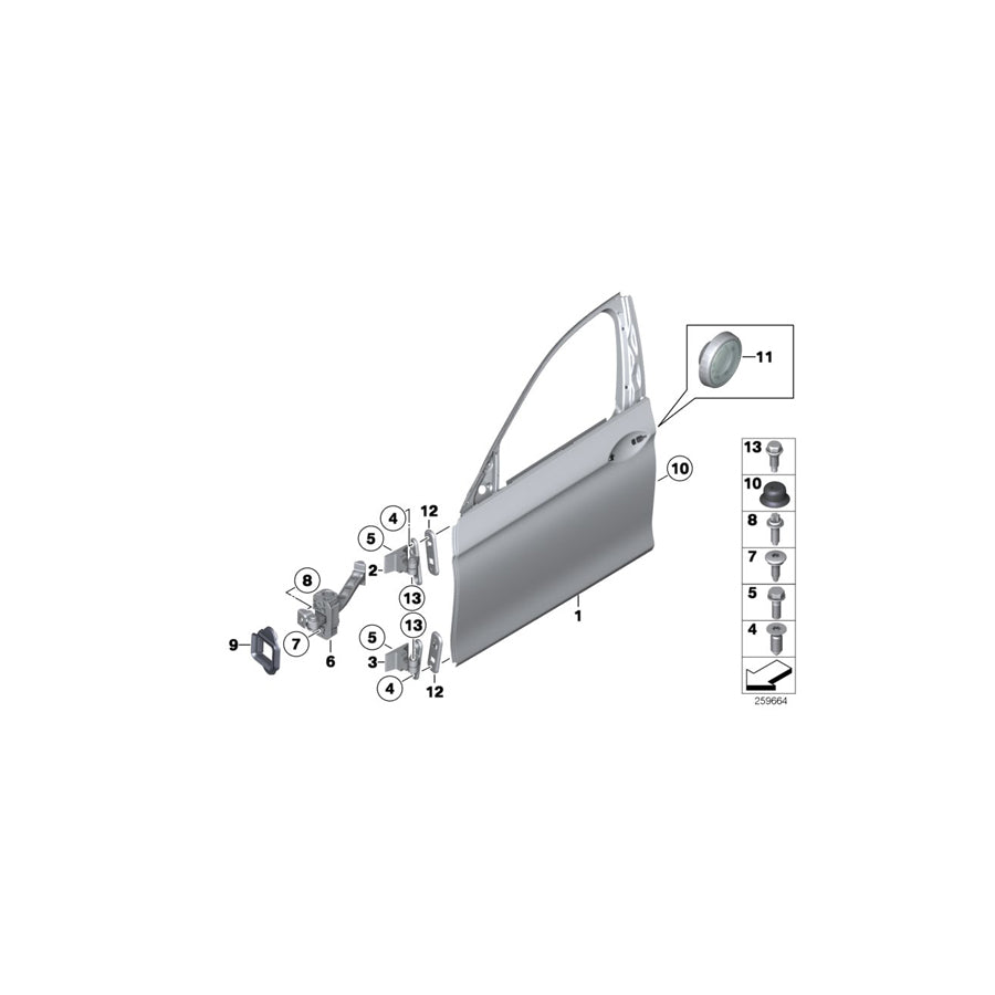 Genuine BMW 41517259591 F10 F11 Left Upper Front Door Hinge (Inc. 520d ed, 520i & M5)