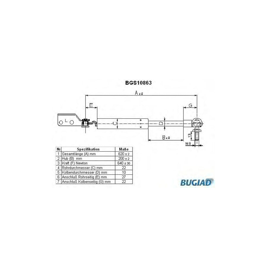 BUGIAD Bgs10863 Tailgate Strut for Mazda Mpv II (Lw)