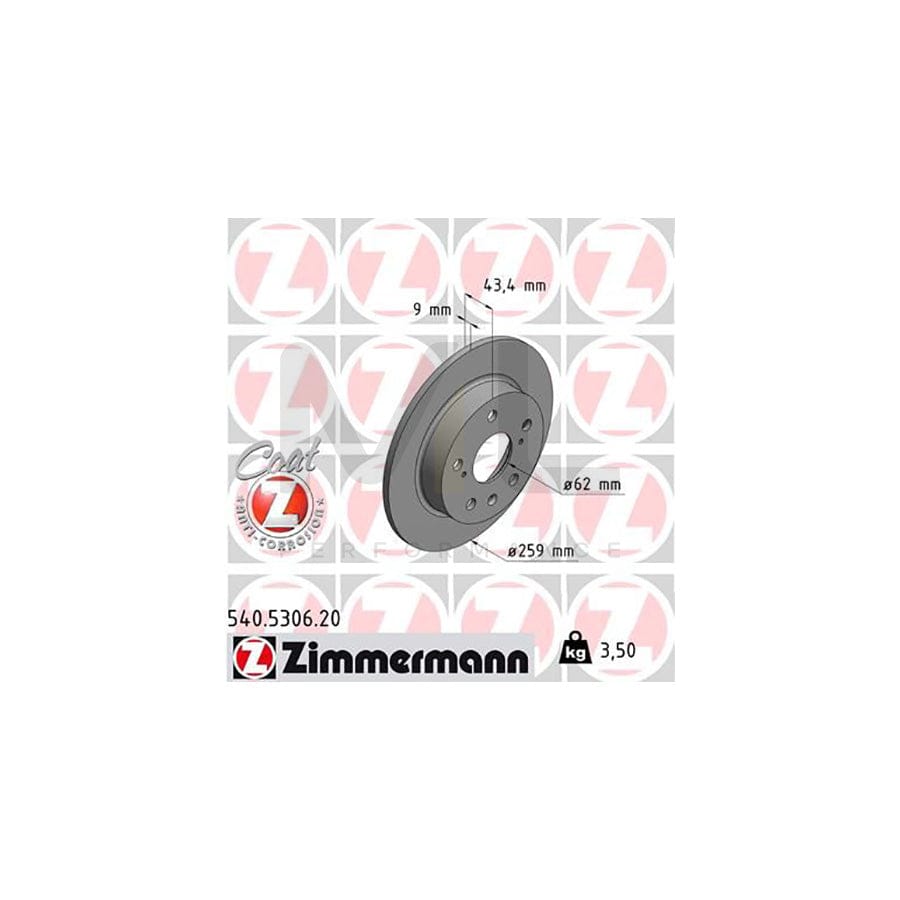 ZIMMERMANN COAT Z 540.5306.20 Brake Disc Solid, Coated - 1 piece