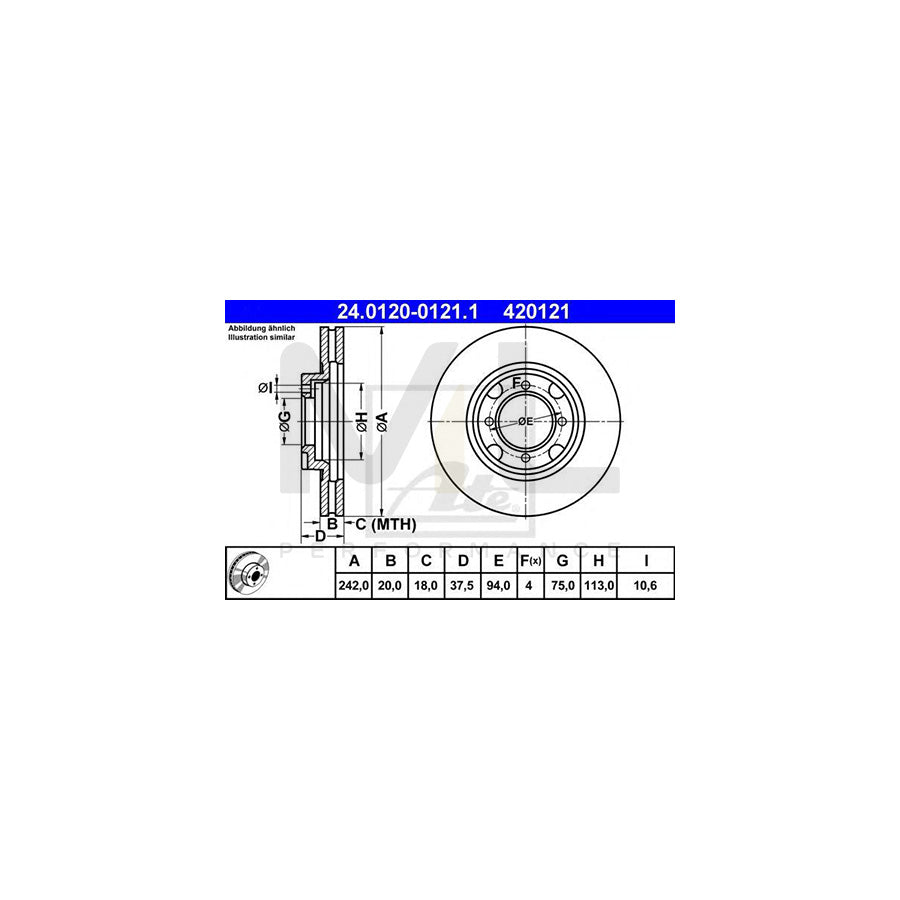 ATE 24.0120-0121.1 Brake Disc for MAZDA 626 Vented - 1 piece