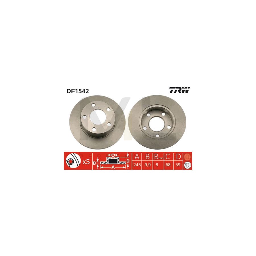 TRW DF1542 Brake Disc Solid, Painted - 1 piece