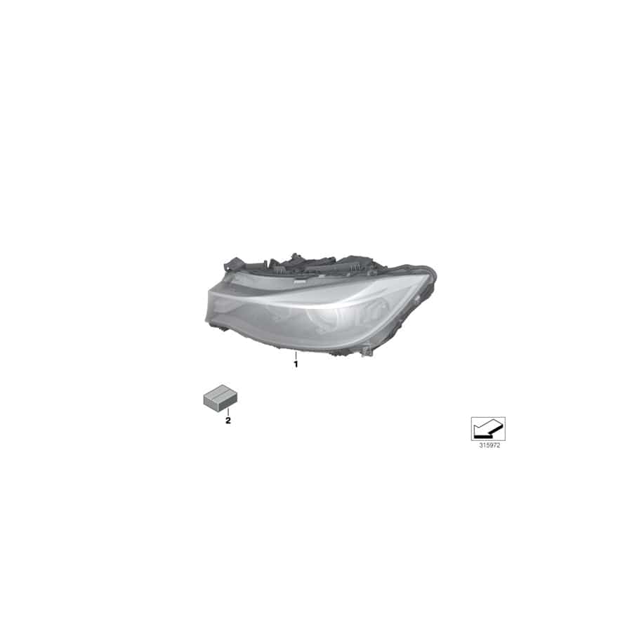 Genuine BMW 63117355564 F34 Bi-Xenon Headlight Akl, Right (Inc. 328iX, 328i & 335iX)