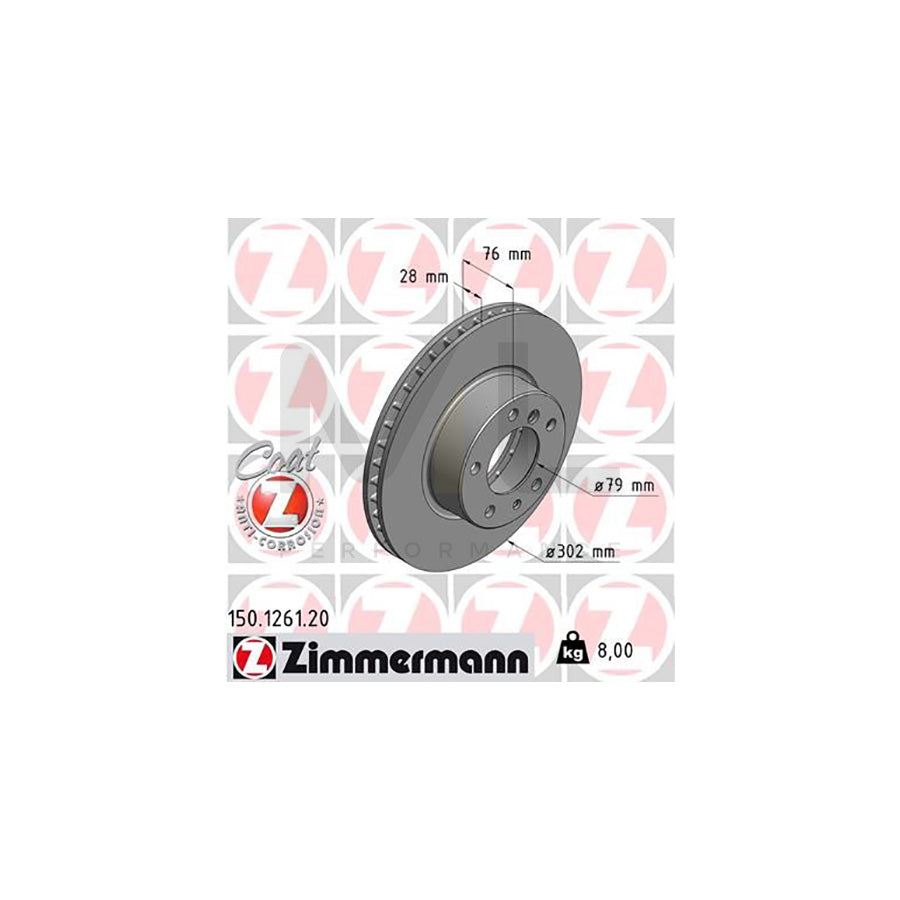 ZIMMERMANN COAT Z 150.1261.20 Brake Disc Internally Vented, Coated, High-carbon - 1 piece