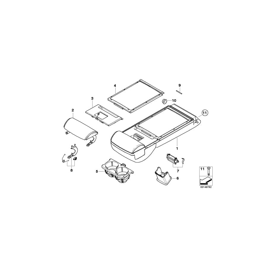 Genuine BMW 52207135895 E61 E60 Cover, Through-Load.Syst Armrest Leather GRAU (Inc. 525xi, 523i & 528xi)