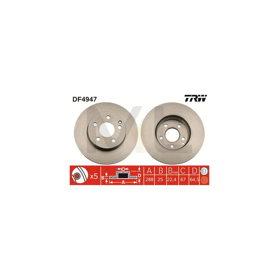 TRW DF4947 Brake Disc suitable for MERCEDES-BENZ C-Class Vented, Painted, High-carbon - 1 piece