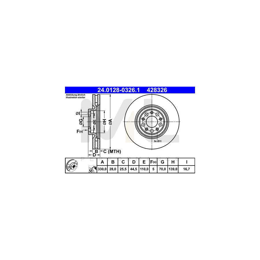 ATE 24.0128-0326.1 Brake Disc Vented, Coated - 1 piece
