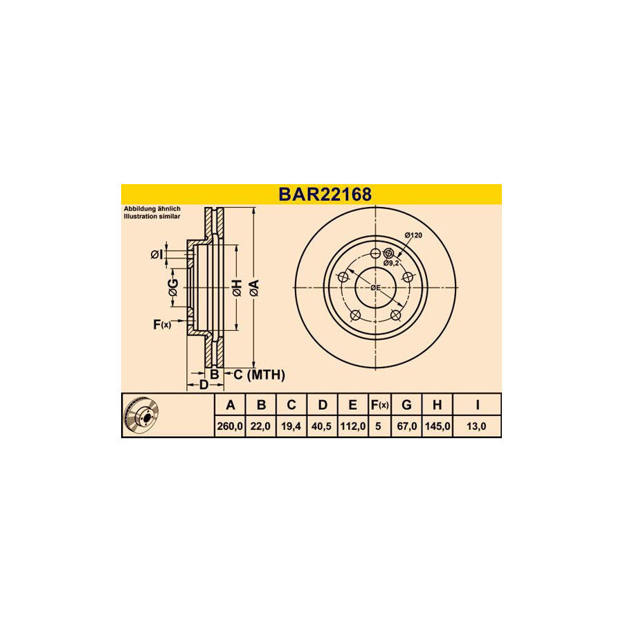 Barum Bar22168 Brake Disc Suitable for Mercedes-Benz A-Class (W168)