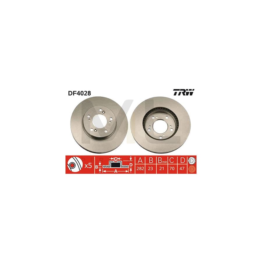 TRW DF4028 Brake Disc Vented, Painted - 1 piece