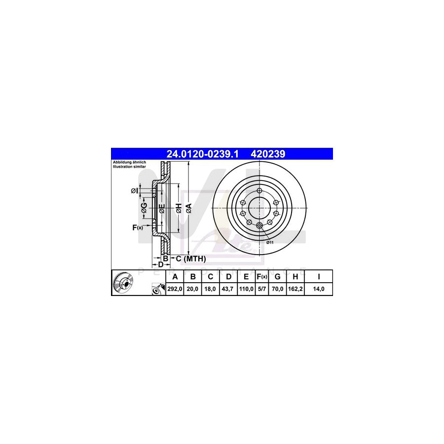 ATE 24.0120-0239.1 Brake Disc for SAAB 9-3 Vented, Coated - 1 piece